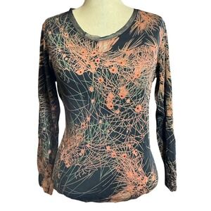 Lynn Ritchie XL Silk Mesh Top Black Abstract Rhinestone Wearable Art Maximalist